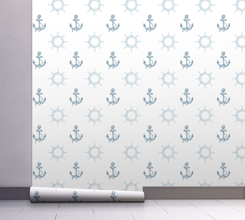 GW12081 Nautical Anchor Peel and Stick Wallpaper Roll 19 inch Wide x 18 ft. Long, Blue White