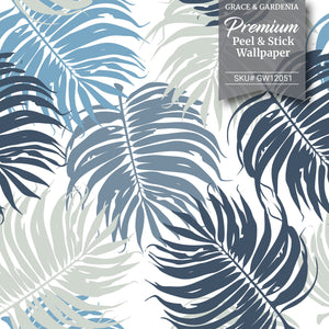 GW12051 Blue and Gray Leaves Peel and Stick Wallpaper Roll 19 inch Wide x 18 ft. Long Blue Gray
