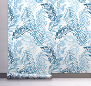 GW12061 Hand Drawn Palms Peel and Stick Wallpaper Roll 19 inch Wide x 18 ft. Long, Blue