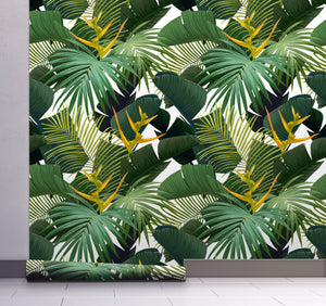 GW12071 Dark Green Palms Peel and Stick Wallpaper Roll 19 inch Wide x 18 ft. Long, Green Yellow
