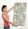 GW128011 Gray Palms with Yellow on White Peel and Stick Wallpaper Roll 20.5 inch Wide x 18 ft. Long Gray/Yellow