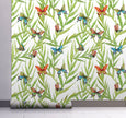 GW128021 Tropical Leaves and Butterflies Peel and Stick Wallpaper Roll 20.5 inch Wide x 18 ft. Long, Green/Orange/Blue