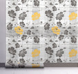 GW15031 Gray and Yellow Flowers with Lines Peel and Stick Wallpaper Roll 20.5 inch Wide x 18 ft. Long, Gray/Yellow