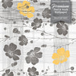 GW15031 Gray and Yellow Flowers with Lines Peel and Stick Wallpaper Roll 20.5 inch Wide x 18 ft. Long, Gray/Yellow