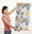 GW15031 Gray and Yellow Flowers with Lines Peel and Stick Wallpaper Roll 20.5 inch Wide x 18 ft. Long, Gray/Yellow