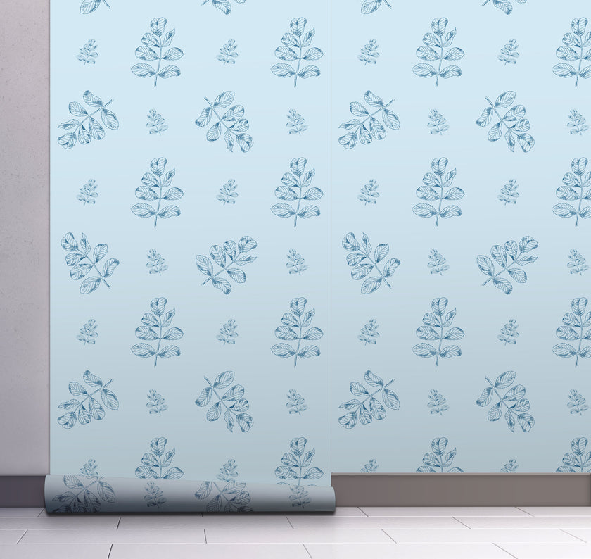 GW158041 Floral on Light Blue  Peel and Stick Wallpaper Roll 19 inch Wide x 18 ft. Long, Blue