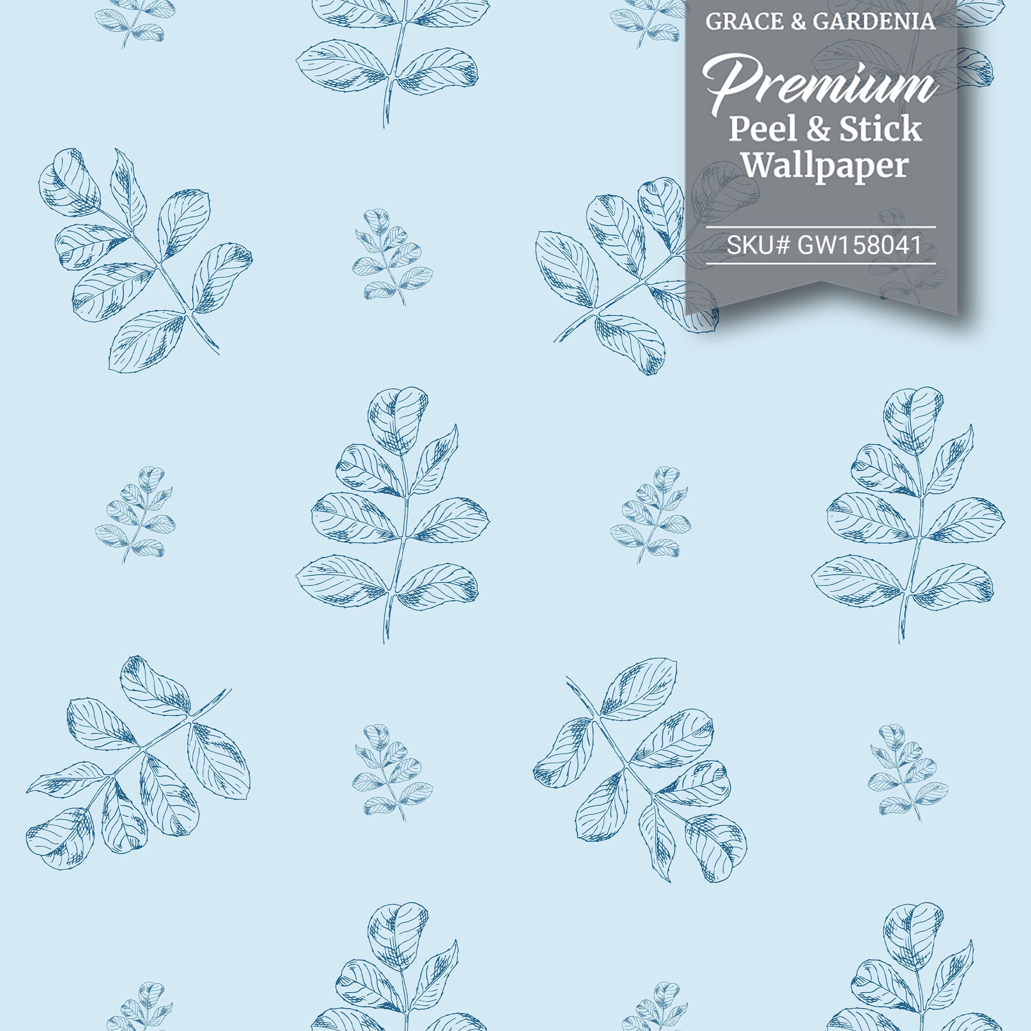 GW158041 Blue Floral on Light Blue  Peel and Stick Wallpaper Roll 20.5 inch Wide x 18 ft. Long, Blue