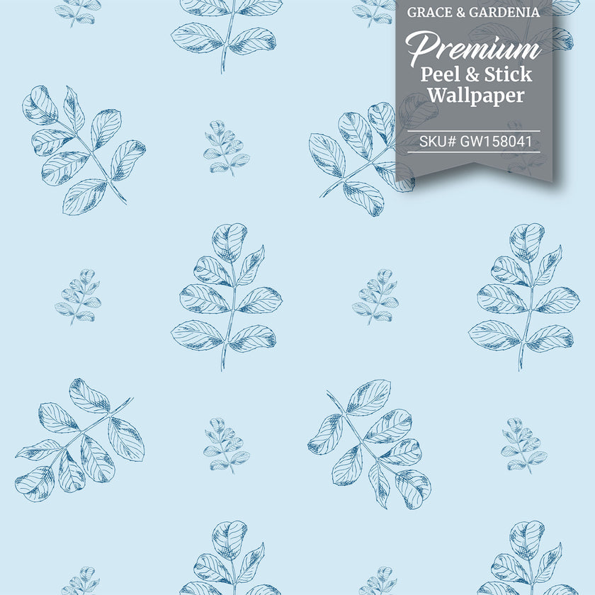 GW158041 Floral on Light Blue  Peel and Stick Wallpaper Roll 19 inch Wide x 18 ft. Long, Blue