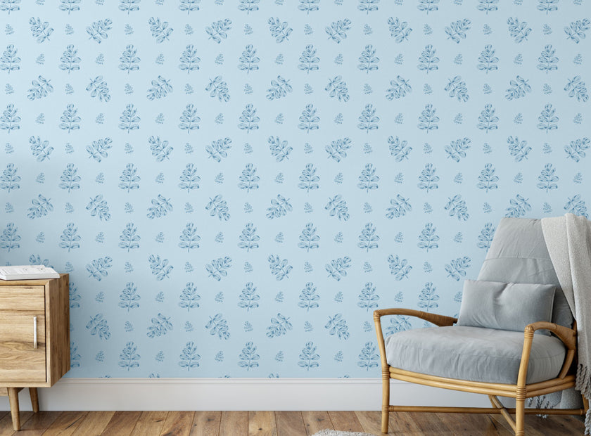 GW158041 Floral on Light Blue  Peel and Stick Wallpaper Roll 19 inch Wide x 18 ft. Long, Blue