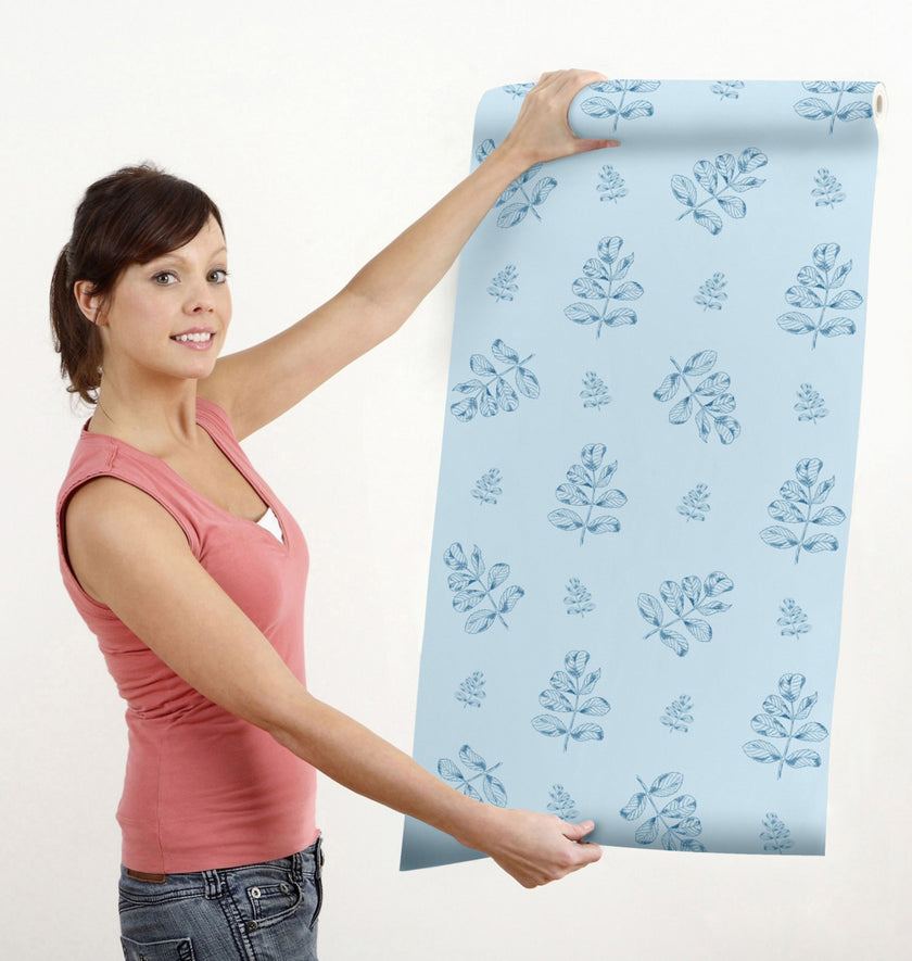GW158041 Floral on Light Blue  Peel and Stick Wallpaper Roll 19 inch Wide x 18 ft. Long, Blue