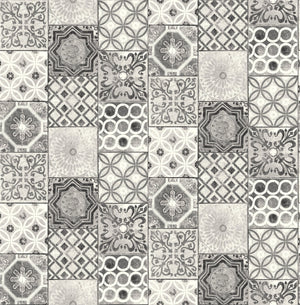 GW2010 Mosaic Tile Peel and Stick Wallpaper Roll size 19 inch Wide x 18ft. Long Black White