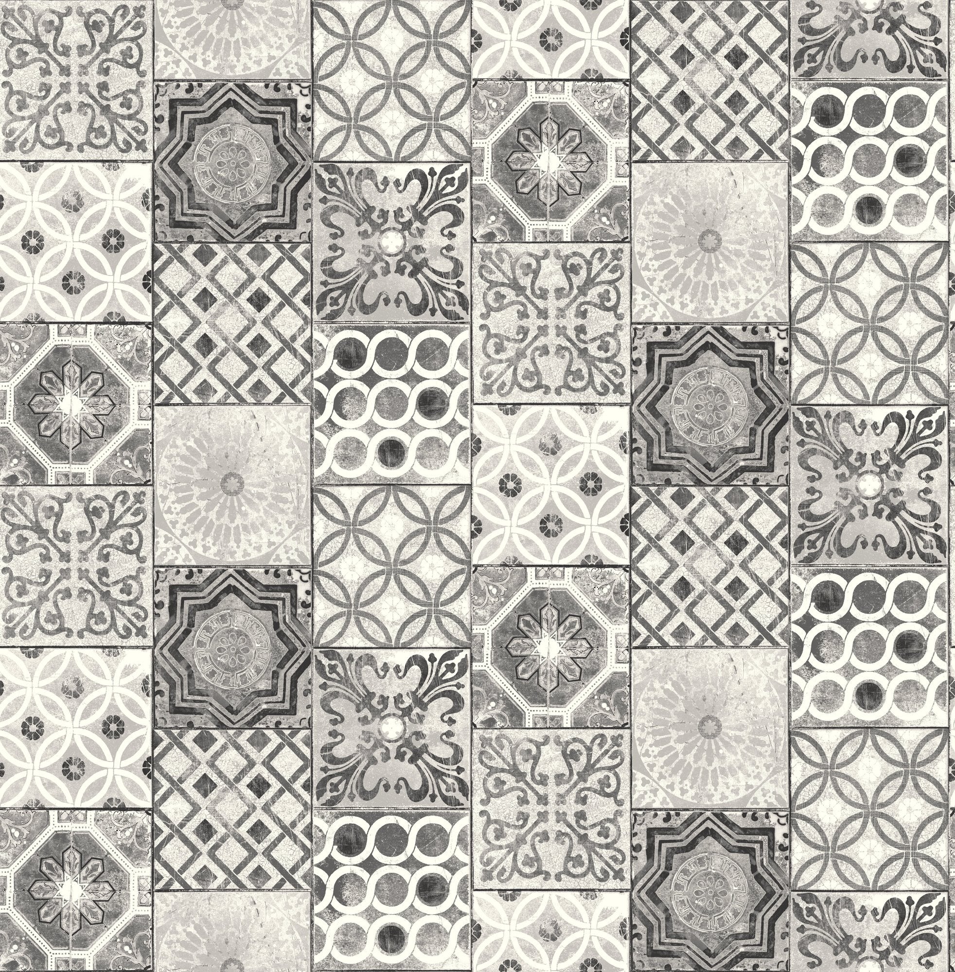 Grace & Gardenia Black and White Mosaic Tile Peel and Stick Wallpaper