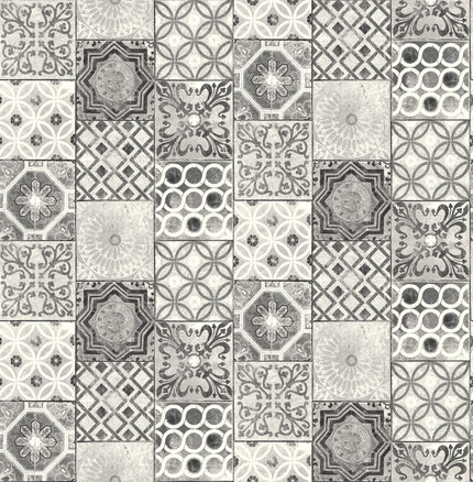 GW2010 Mosaic Tile Peel and Stick Wallpaper Roll size 19 inch Wide x 18ft. Long Black White