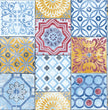 GW2011 Grace & Gardenia Red Blue & Gold Mosaic Tile Peel and Stick Wallpaper