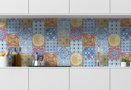 GW2011 Red Blue & Gold Mosaic Tile Peel and Stick Wallpaper