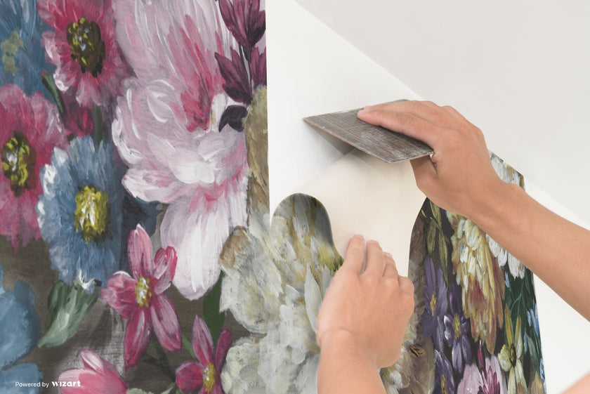 GW2012 Monet's Garden Flowers Peel and Stick Wallpaper Roll size 19 inch Wide x 18ft. Long Pink Multi-Color