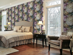 GW2012 Monet's Garden Flowers Peel and Stick Wallpaper Roll size 19 inch Wide x 18ft. Long Pink Multi-Color