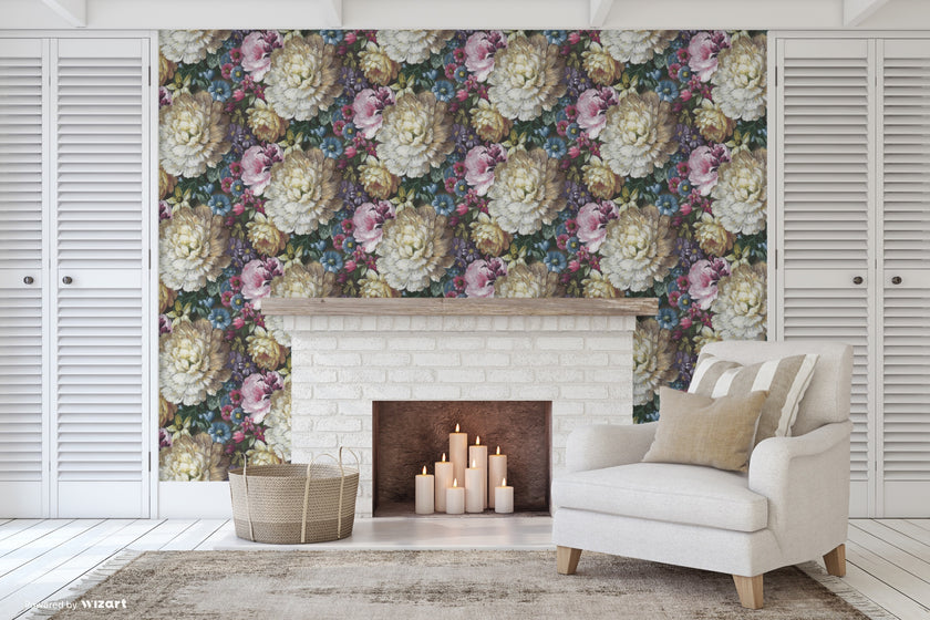 GW2012 Monet's Garden Flowers Peel and Stick Wallpaper Roll size 19 inch Wide x 18ft. Long Pink Multi-Color