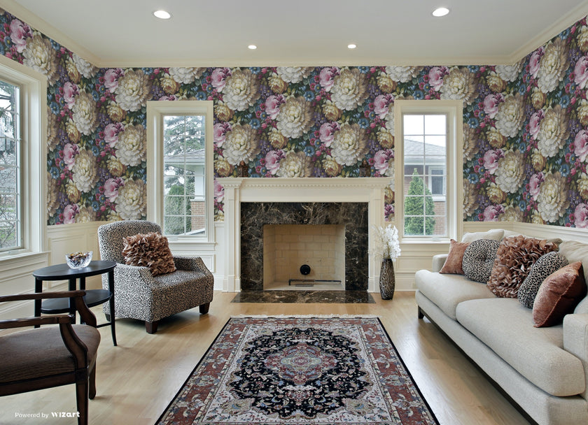 GW2012 Monet's Garden Flowers Peel and Stick Wallpaper Roll size 19 inch Wide x 18ft. Long Pink Multi-Color