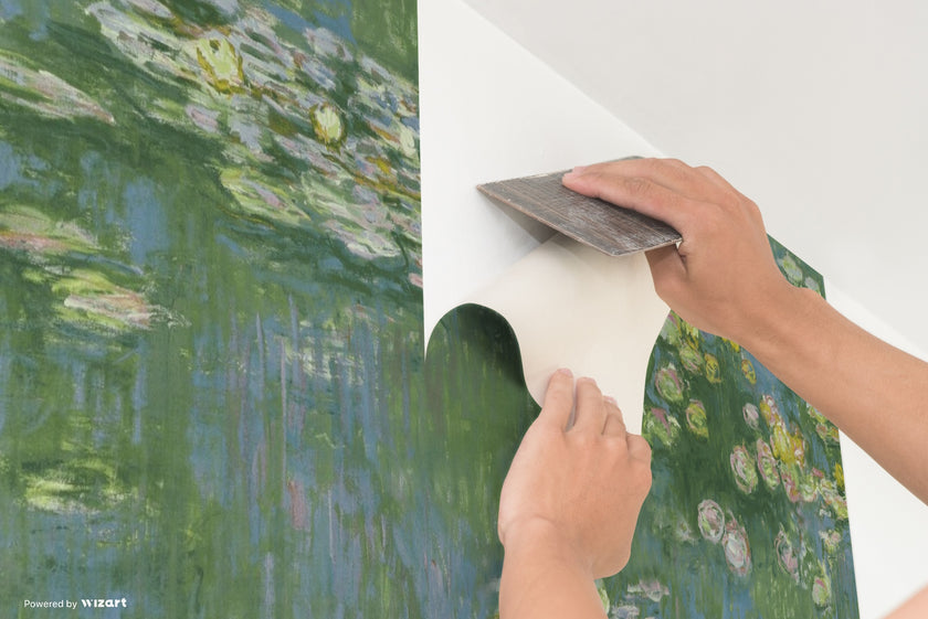 GW2013 Lily Pond Flowers Peel and Stick Wallpaper Roll size 19 inch Wide x 18ft. Long Green Blue