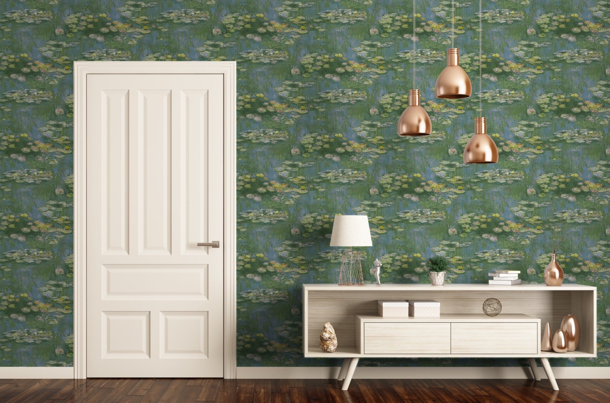 GW2013 Grace & Gardenia Lily Pond Flowers Peel and Stick Wallpaper blue