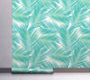 GW2121 Paint Spattered Palms Peel and Stick Wallpaper Roll 20.5 inch Wide x 18 ft. Long, Aqua/Green