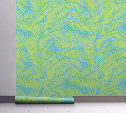 GW2122 Paint Spattered Palms Peel and Stick Wallpaper Roll 19 inch Wide x 18 ft. Long Green Blue