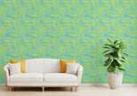 GW2122 Paint Spattered Palms Peel and Stick Wallpaper Roll 20.5 inch Wide x 18 ft. Long, Green/Blue