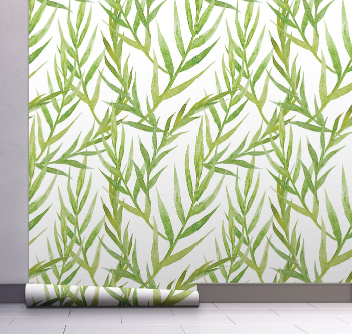 GW2131 Tropical Leaves Peel and Stick Wallpaper Roll 19 inch Wide x 18 ft. Long Green