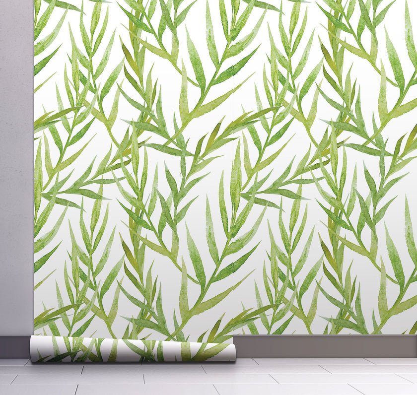 GW2131 Tropical Leaves Peel and Stick Wallpaper Roll 19 inch Wide x 18 ft. Long Green