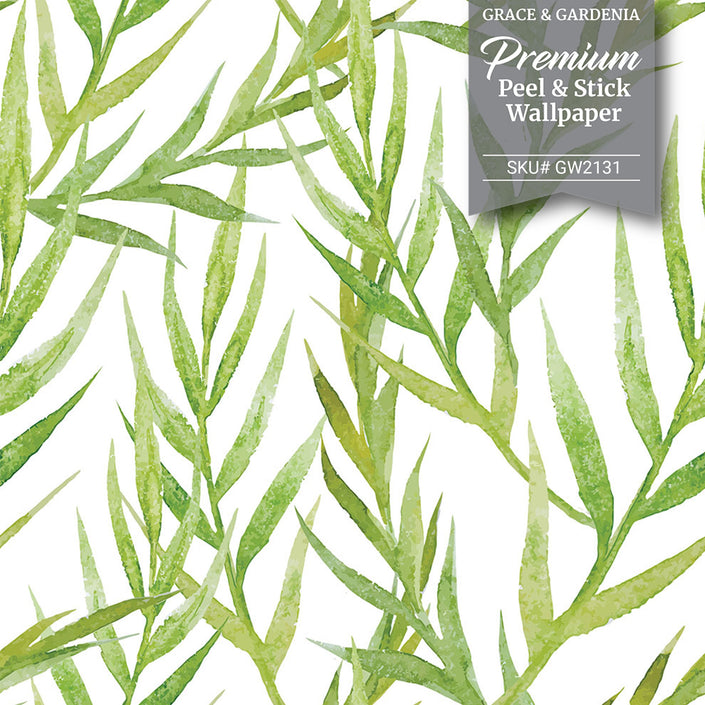 GW2131 Tropical Leaves Peel and Stick Wallpaper Roll 19 inch Wide x 18 ft. Long Green
