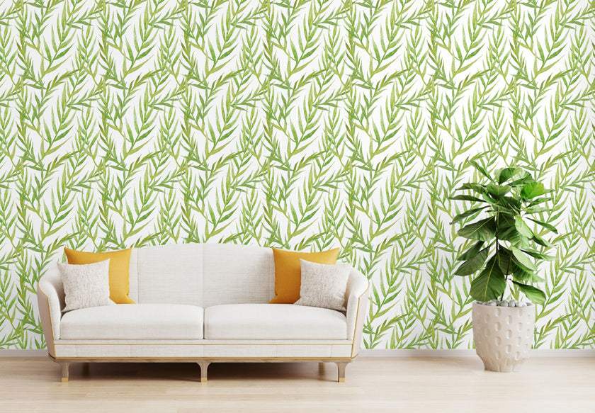 GW2131 Tropical Leaves Peel and Stick Wallpaper Roll 19 inch Wide x 18 ft. Long Green