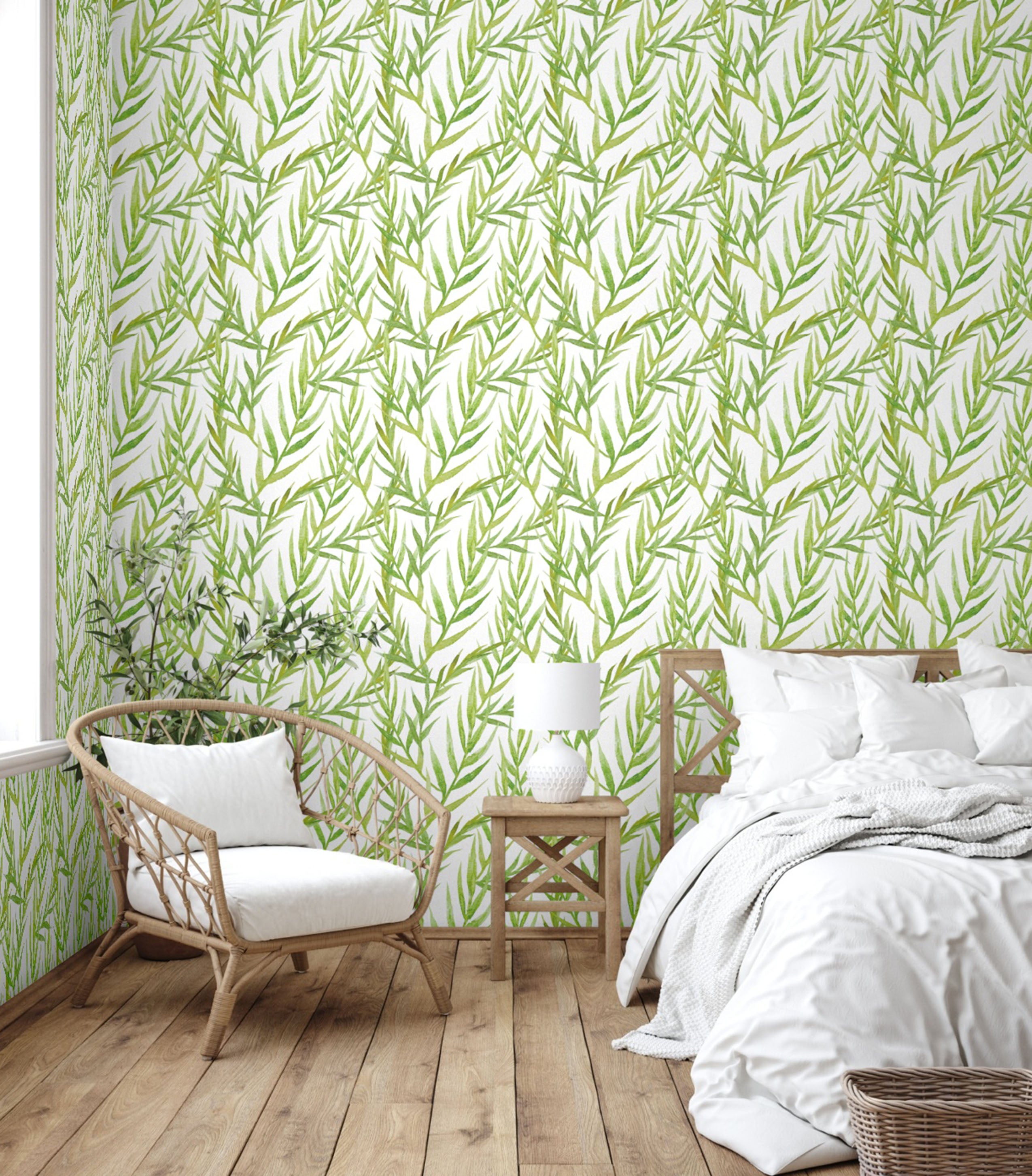 GW2131 Tropical Leaves Peel and Stick Wallpaper Roll 20.5 inch Wide x 18 ft. Long, Green