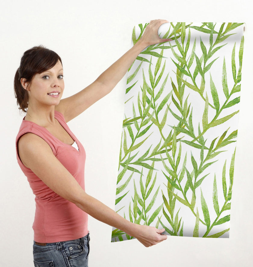 GW2131 Tropical Leaves Peel and Stick Wallpaper Roll 19 inch Wide x 18 ft. Long Green