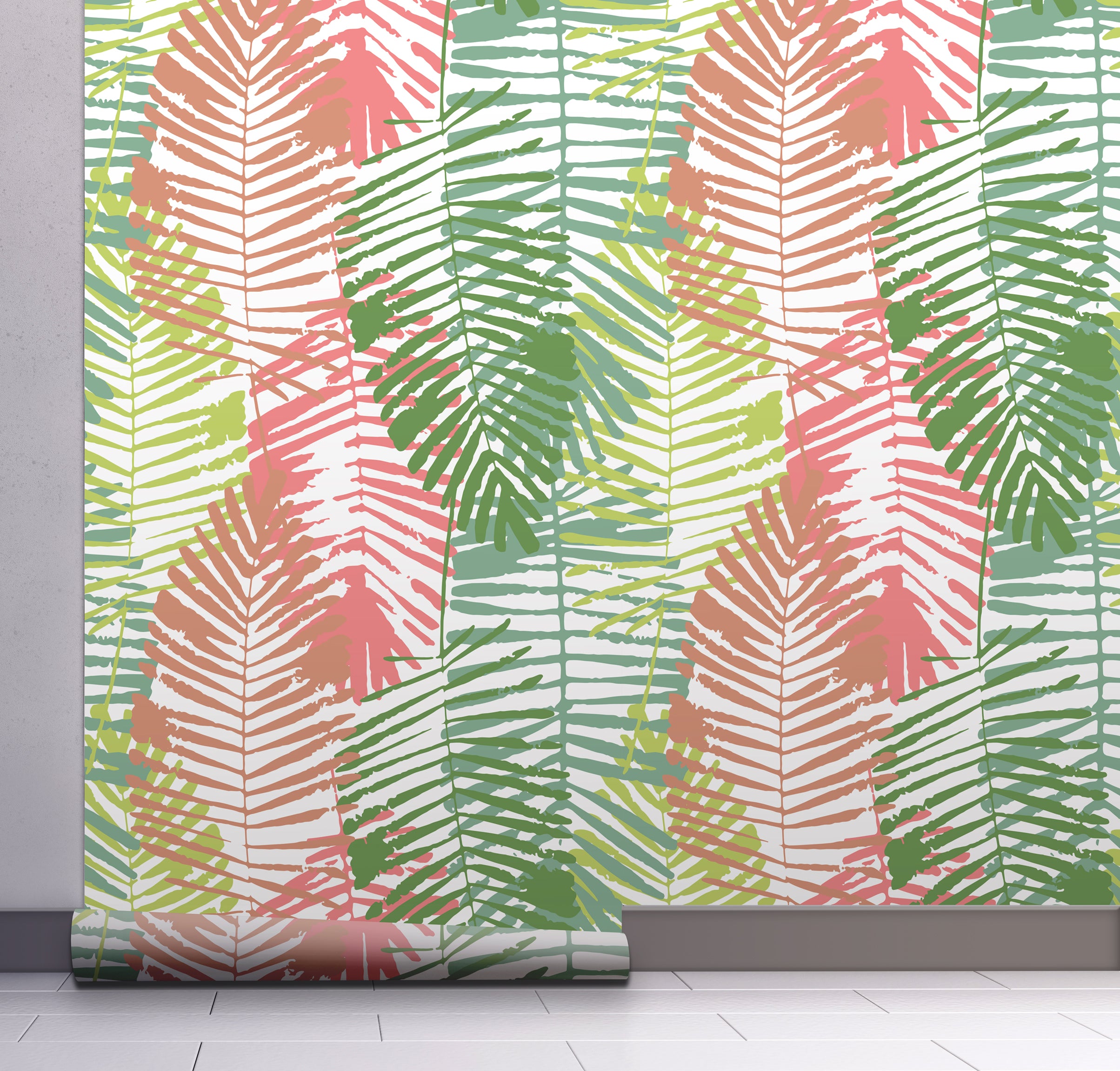 GW2161 Abstract Palms Peel and Stick Wallpaper Roll 20.5 inch Wide x 18 ft. Long, Pink/Green