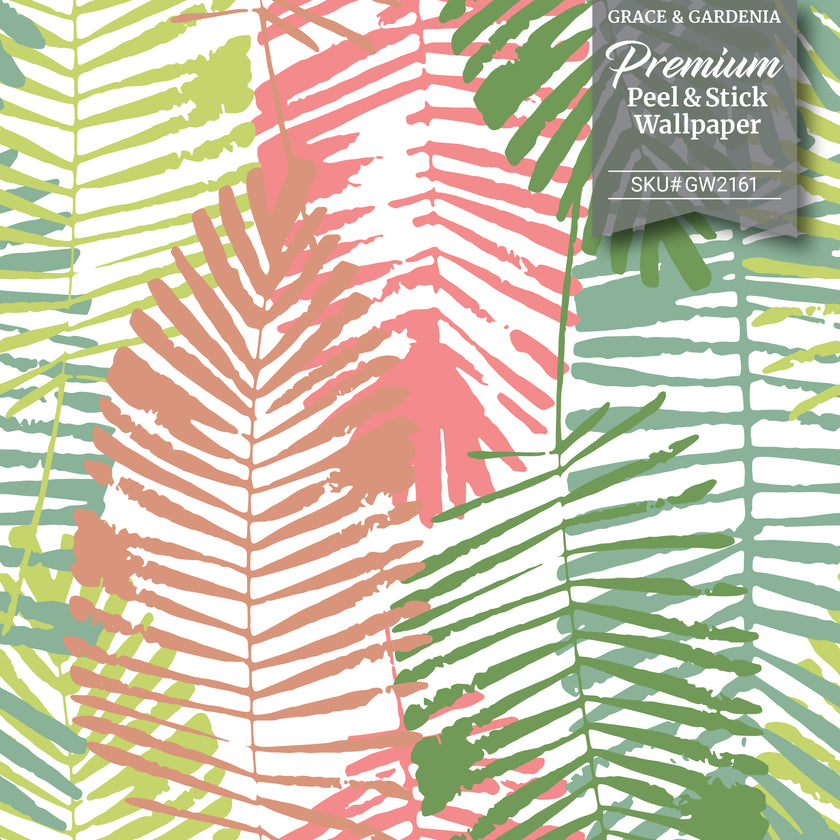 GW2161 Abstract Palms Peel and Stick Wallpaper Roll 19 inch Wide x 18 ft. Long Pink Green