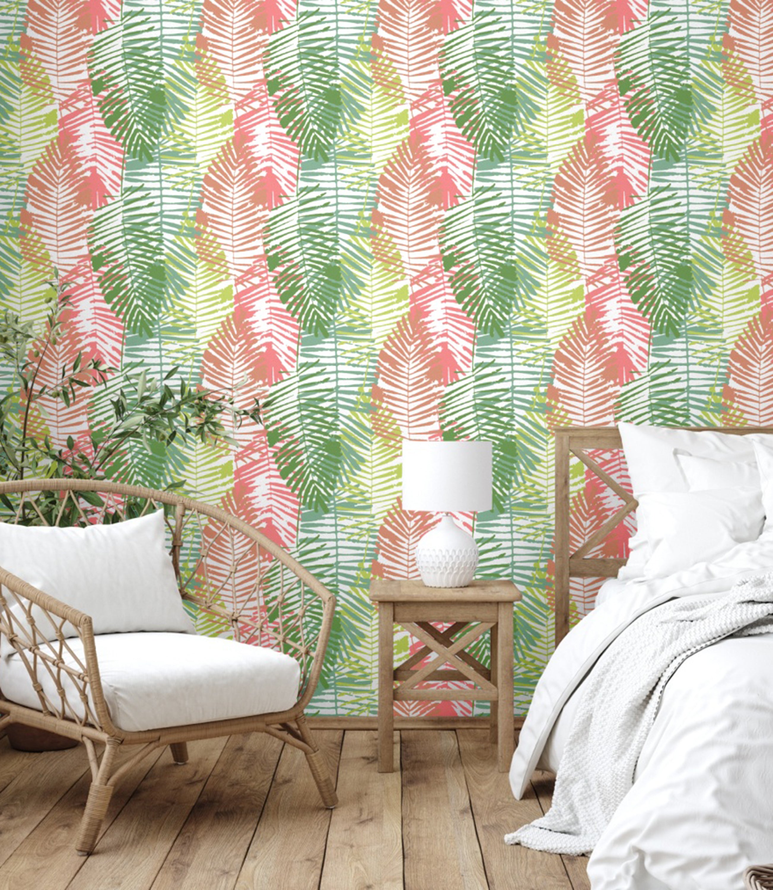 GW2161 Abstract Palms Peel and Stick Wallpaper Roll 20.5 inch Wide x 18 ft. Long, Pink/Green