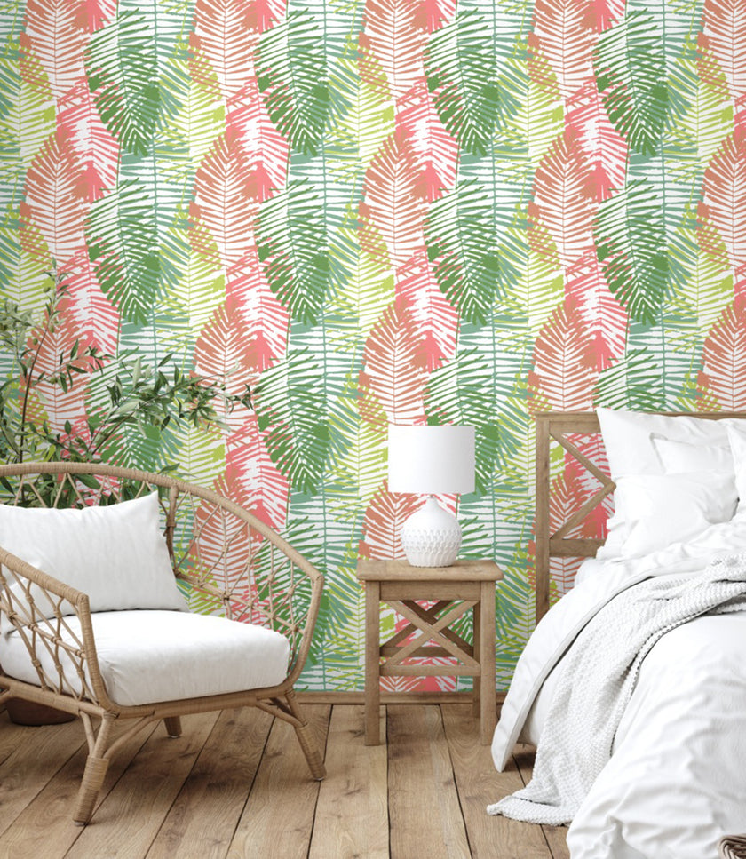 GW2161 Abstract Palms Peel and Stick Wallpaper Roll 19 inch Wide x 18 ft. Long Pink Green