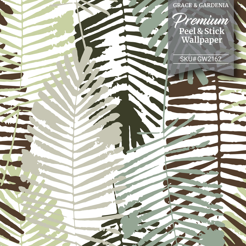 GW2162 Abstract Palms Peel and Stick Wallpaper Roll 19 inch Wide x 18 ft. Long Gray Black Green