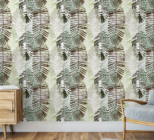 GW2162 Abstract Palms Peel and Stick Wallpaper Roll 19 inch Wide x 18 ft. Long Gray Black Green