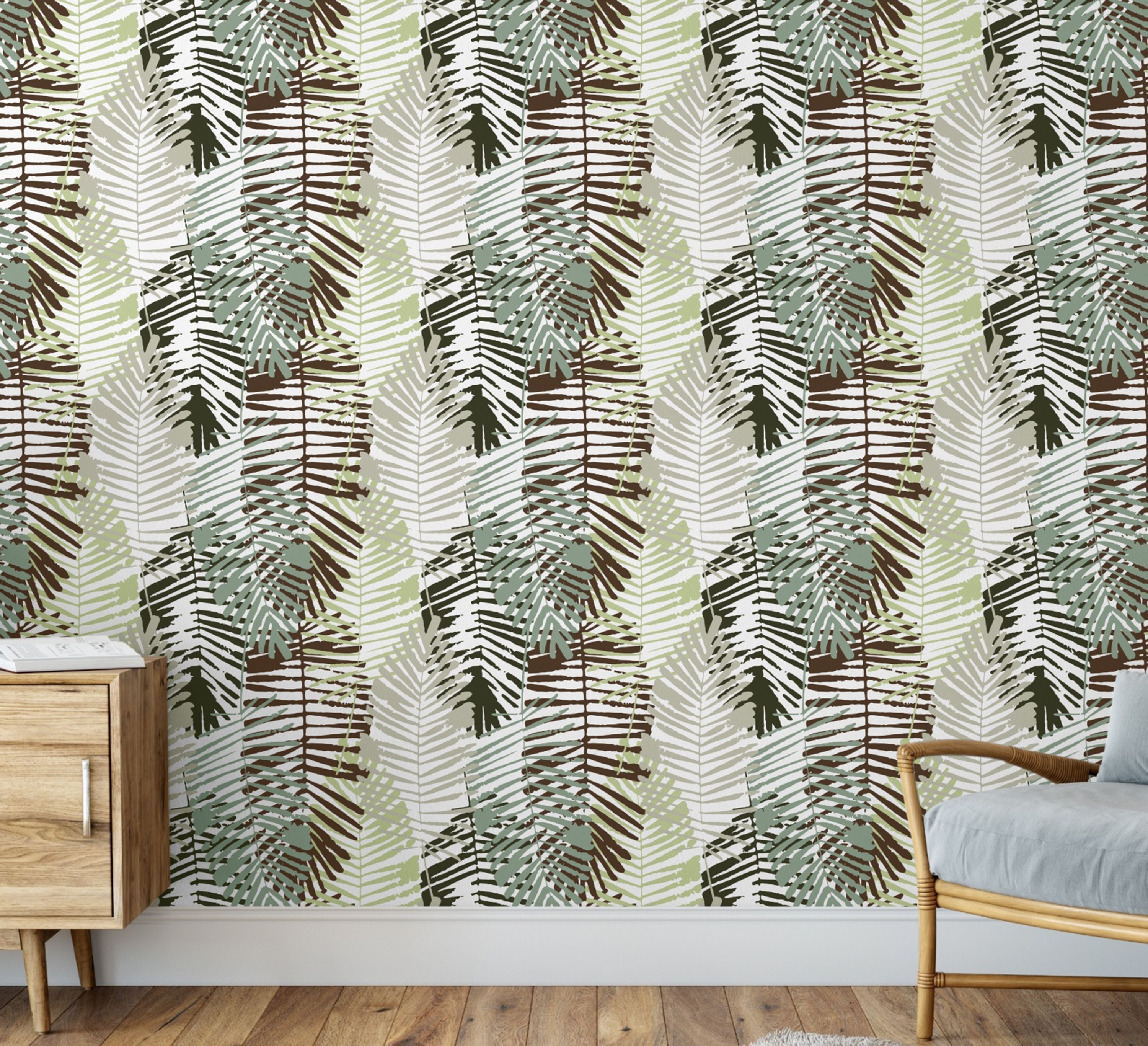 GW2162 Abstract Palms Peel and Stick Wallpaper Roll 20.5 inch Wide x 18 ft. Long, Gray/Black/Green