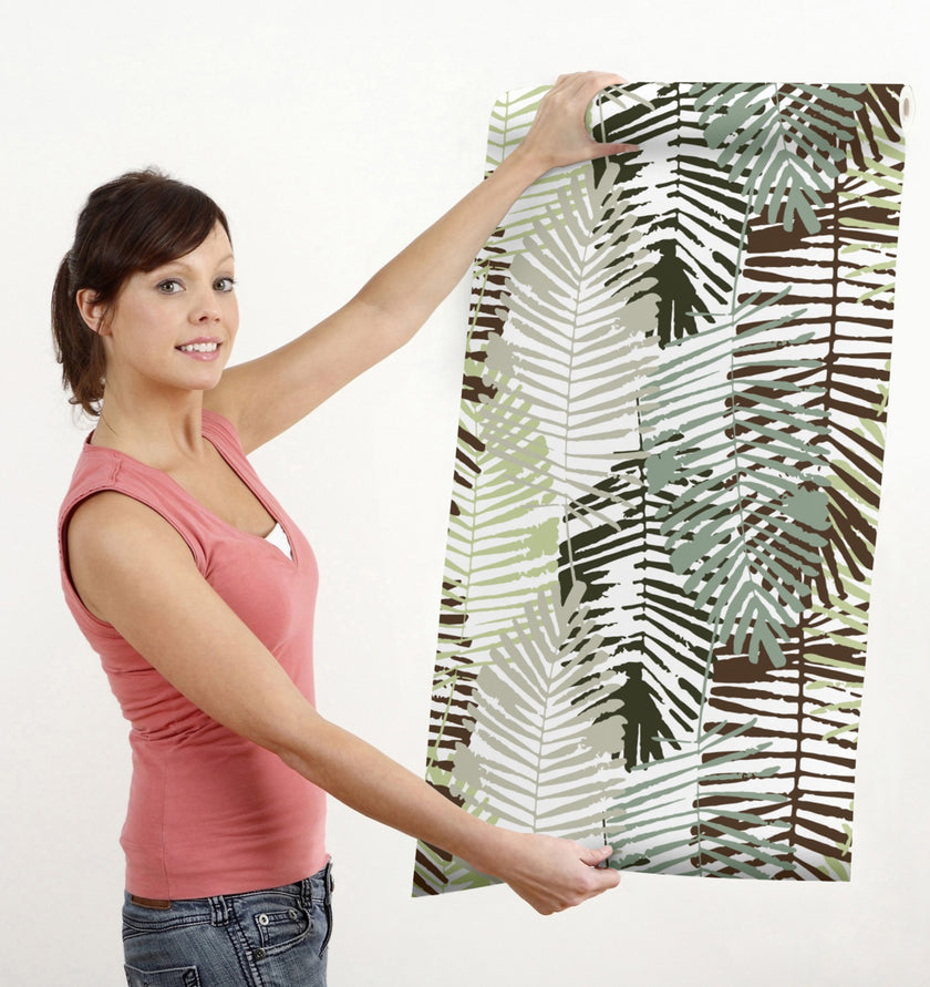 GW2162 Abstract Palms Peel and Stick Wallpaper Roll 19 inch Wide x 18 ft. Long Gray Black Green