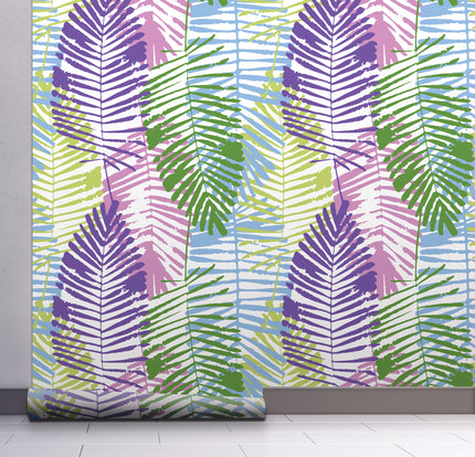 GW2163 Abstract Palms Peel and Stick Wallpaper Roll 19 inch Wide x 18 ft. Long Green Purple Blue