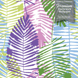 GW2163 Abstract Palms Peel and Stick Wallpaper Roll 20.5 inch Wide x 18 ft. Long, Green/Purple/Blue