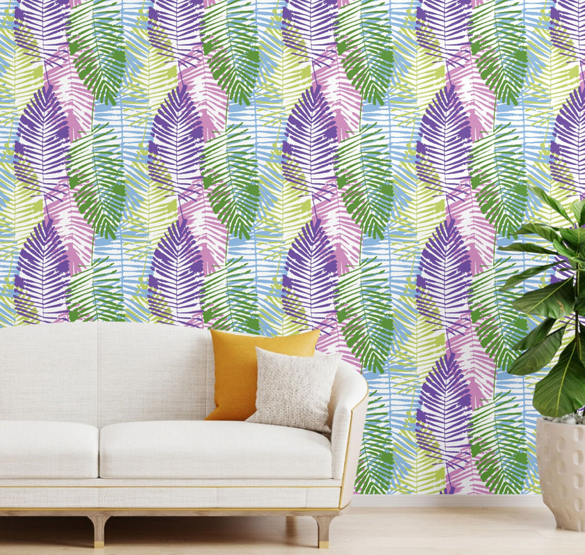 GW2163 Abstract Palms Peel and Stick Wallpaper Roll 19 inch Wide x 18 ft. Long Green Purple Blue