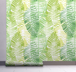 GW2164 Abstract Palms Peel and Stick Wallpaper Roll 19 inch Wide x 18 ft. Long, Green