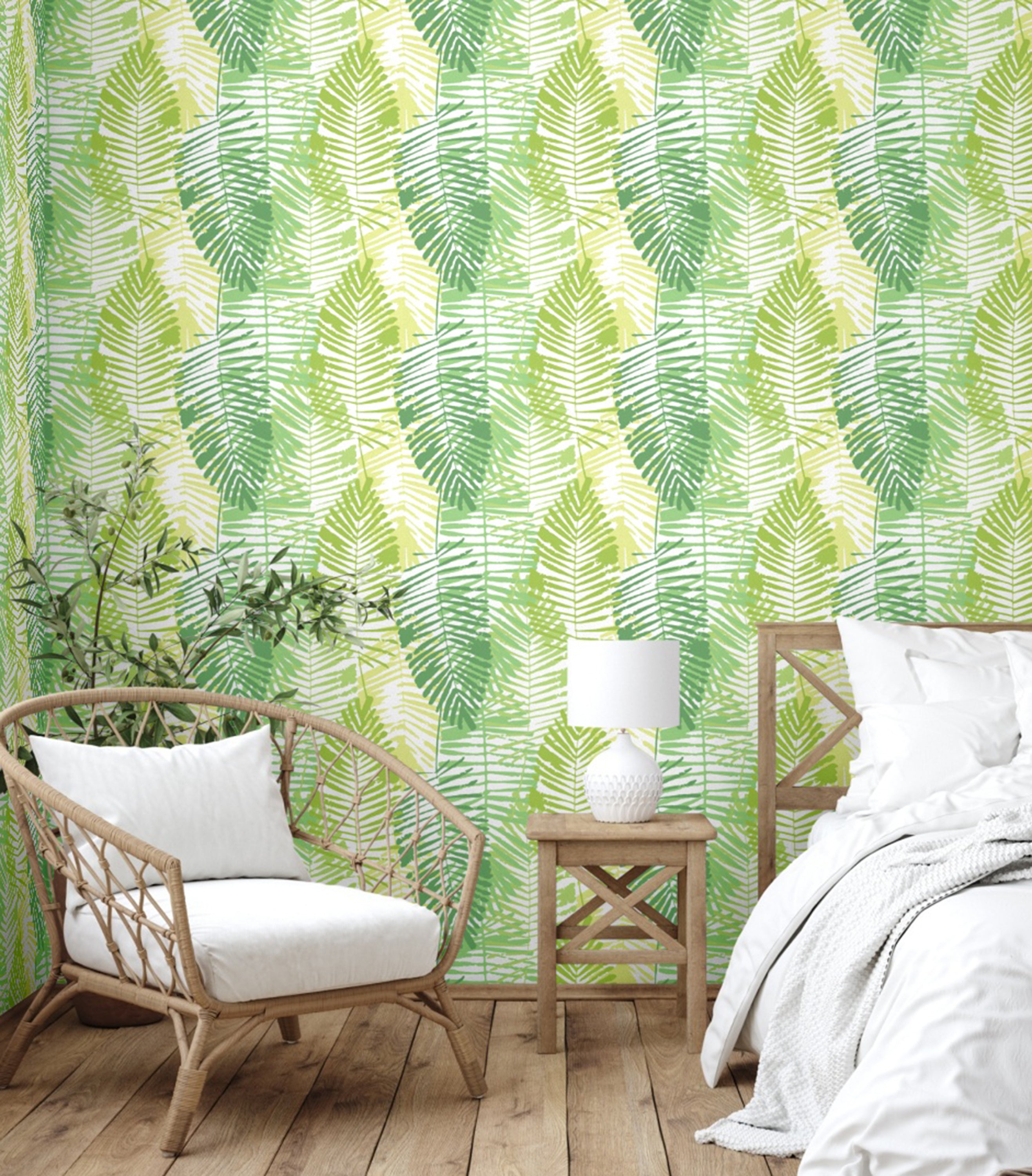 GW2164 Abstract Palms Peel and Stick Wallpaper Roll 20.5 inch Wide x 18 ft. Long, Green