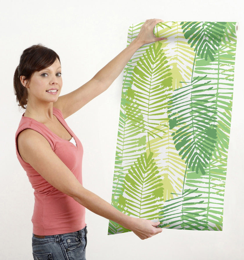 GW2164 Abstract Palms Peel and Stick Wallpaper Roll 19 inch Wide x 18 ft. Long, Green