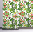 GW2171 Tropical Gloriosa Lilies Peel and Stick Wallpaper Roll 20.5 inch Wide x 18 ft. Long, Green Pink Yellow