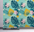 GW2181 Grace & Gardenia Abstract Tropical Peel and Stick Wallpaper Roll 20.5 inch Wide x 18 ft. Long, Blue Orange Pink